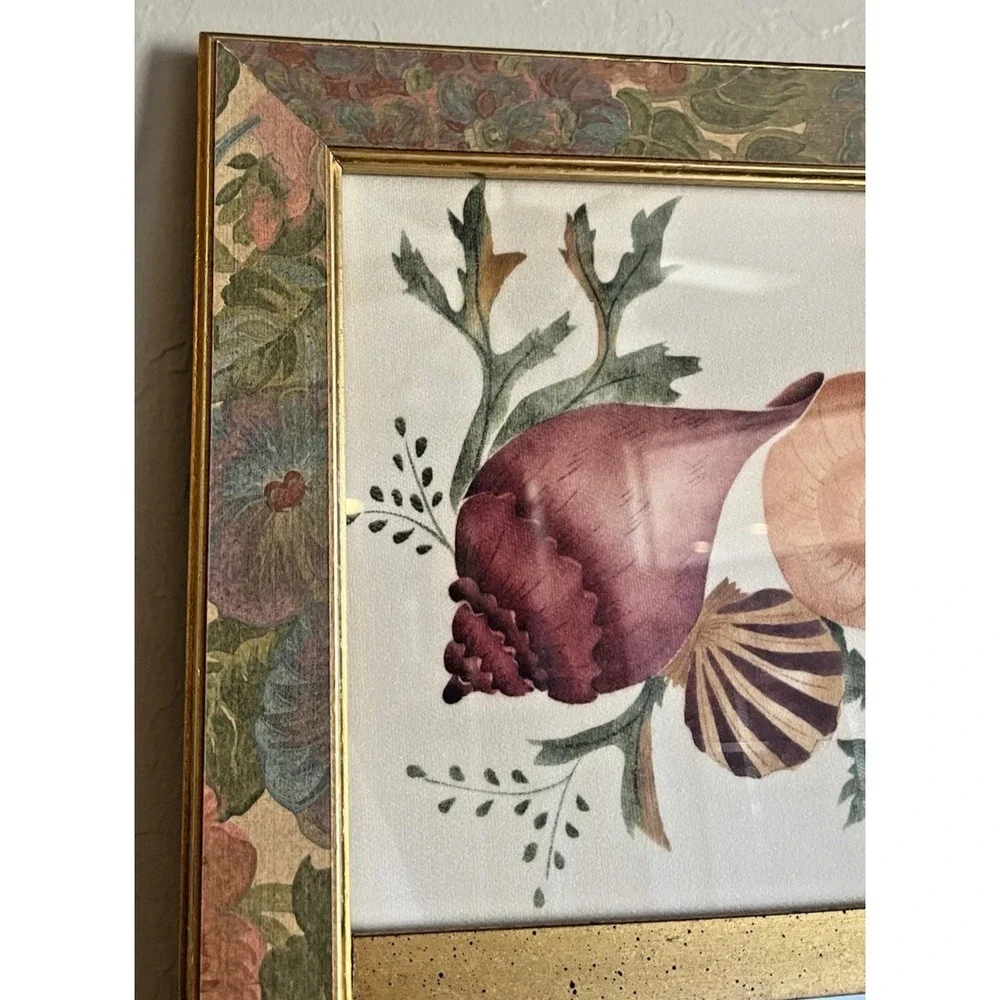 B.J. Sleeper Framed Theorem Painting Shells Seaweed Signed Mirror Vintage 21x11